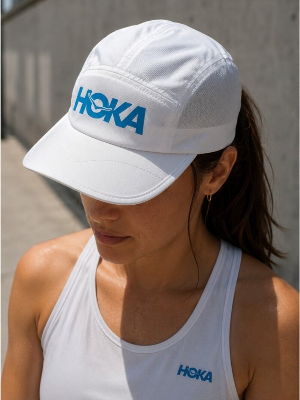 Hoka Nwt White Running Cap with Blue Logo